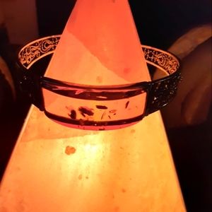 HAND-MADE, one of a kind, SS Amber Resin Bracelet, Pendant, and Earrings Set